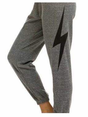 Aviator Nation Gray Sweatpants with Black Lightning Bolt